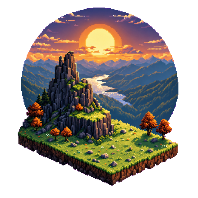 Pixel-art mountain environment produced through GameRivet